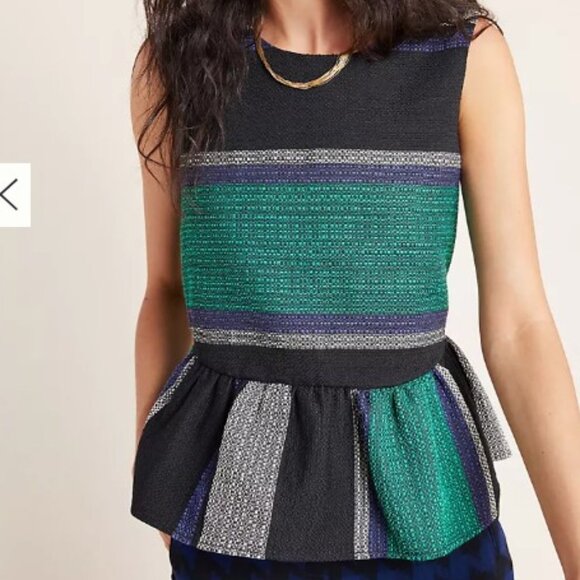 Anthropologie Striped Peplum Blouse NWT - Picture 2 of 7